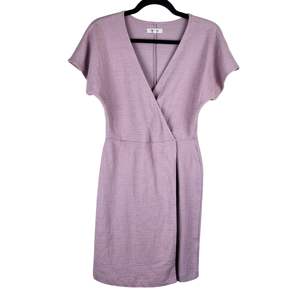 Madewell Faux Wrap Dress Women's XS Dusty Mauve Textured Short Sleeve Classic